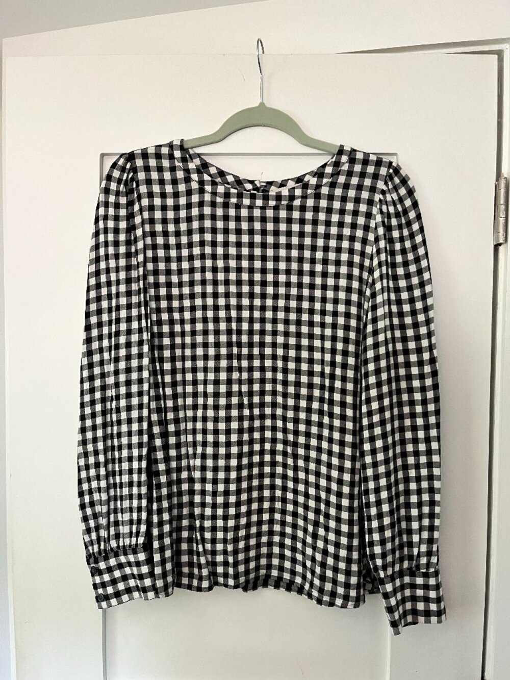 LOFT Black & White Gingham Blouse - Women's L
